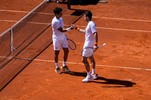 September 14, 2025, Malaga, Malaga, SPAIN: Pedro Martinez and Jaume Munar of Spain celebrate the victory against August Holmgren and Johannes Ingildsen of Denmark during their menÃ¢â‚¬â ¢s doubles tennis match to 2025 Davis Cup Qualifiers Second Round between Spain and Denmark at Club Tennis Puente Romano on September 14, 2025, in Malaga, Spain. Malaga SPAIN - ZUMAa181 20250914_zaa_a181_012 Copyright: xJoaquinxCorcherox