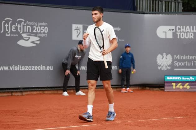 SZCZECIN, 14.09.2025 FINAL TURNIEJU TENISA ZIEMNEGO ATP, Tennis Herren CHALLENGER - FINAL ATP CHALLENGER INVEST IN SZCZECIN OPEN 2025 NZ PABLO LLAMAS RUIZ GESTYKULUJE PO WYGRANIU PILKI PABLO LLAMAS RUIZ GESTURES AFTER WINNING THE BALL FOT. KRZYSZTOF CICHOMSKI NEWSPIX.PL --- newspix.pl 