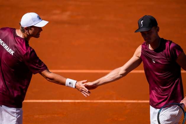 September 14, 2025, Malaga, Malaga, SPAIN: August Holmgren and Johannes Ingildsen of Denmark gestures against Jaume Munar and Pedro Martinez of Spain during their menÃ¢â‚¬â ¢s doubles tennis match to 2025 Davis Cup Qualifiers Second Round between Spain and Denmark at Club Tennis Puente Romano on September 14, 2025, in Malaga, Spain. Malaga SPAIN - ZUMAa181 20250914_zaa_a181_030 Copyright: xJoaquinxCorcherox