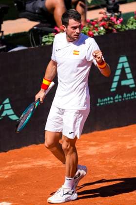 September 14, 2025, Malaga, Malaga, SPAIN: Pedro Martinez of Spain celebrates against August Holmgren and Johannes Ingildsen of Denmark during their menÃ¢â‚¬â ¢s doubles tennis match to 2025 Davis Cup Qualifiers Second Round between Spain and Denmark at Club Tennis Puente Romano on September 14, 2025, in Malaga, Spain. Malaga SPAIN - ZUMAa181 20250914_zaa_a181_044 Copyright: xJoaquinxCorcherox