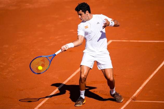 September 14, 2025, Malaga, Malaga, SPAIN: Jaume Munar of Spain in action against August Holmgren and Johannes Ingildsen of Denmark during their menÃ¢â‚¬â ¢s doubles tennis match to 2025 Davis Cup Qualifiers Second Round between Spain and Denmark at Club Tennis Puente Romano on September 14, 2025, in Malaga, Spain. Malaga SPAIN - ZUMAa181 20250914_zaa_a181_051 Copyright: xJoaquinxCorcherox
