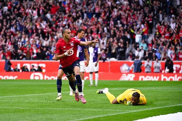 FOOTBALL : Lille vs Toulouse - Ligue 1 - 14 09 2025 Ethan Mbappe ( 8 - Lille ) celebrates after scoring during the Ligue 1 match between Lille OSC and Toulouse FC at Stade Pierre Mauroy on September 14 , 2025 in Lille, France. ( Photo by Federico Pestellini PsnewZ ) - LilleFrance  Copyright: xx