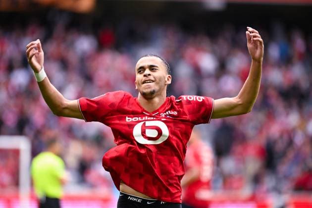 FOOTBALL : Lille vs Toulouse - Ligue 1 - 14 09 2025 Ethan Mbappe ( 8 - Lille ) celebrates after scoring during the Ligue 1 match between Lille OSC and Toulouse FC at Stade Pierre Mauroy on September 14 , 2025 in Lille, France. ( Photo by Federico Pestellini PsnewZ ) - LilleFrance  Copyright: xx