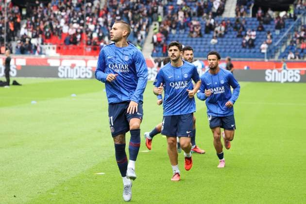 FOOTBALL : Paris Saint Germain Vs RC Lens - Ligue 1 - 14 09 2025 Lucas Hernandez (PSG) - Lucas Beraldo (PSG) - Warren Zaire-Emery (PSG) ParisFrance  Copyright: xMichtofx