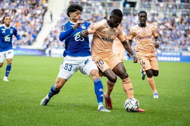 FOOTBALL : Racing Strasbourg vs Le Havre- 4eme journee. Ligue 1 Stade de la Meinau 14 09 2025 Rafael Luis 83 (RCS) et Ally Samatta 70  Copyright: xelyxandroxcegarrax