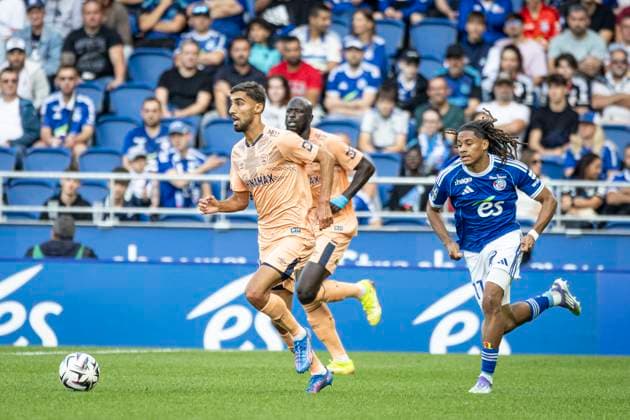 FOOTBALL : Racing Strasbourg vs Le Havre- 4eme journee. Ligue 1 Stade de la Meinau 14 09 2025 Yanis Zouaoui 18 et Mathis Amougou 17 (RCS)  Copyright: xelyxandroxcegarrax