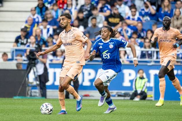 FOOTBALL : Racing Strasbourg vs Le Havre- 4eme journee. Ligue 1 Stade de la Meinau 14 09 2025 Yanis Zouaoui 18 et Mathis Amougou 17 (RCS)  Copyright: xelyxandroxcegarrax