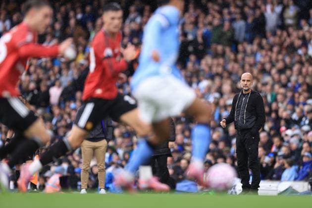 Manchester City v Manchester United, ManU 14th September 2025 - Premier League - Manchester City v Manchester United - Manchester City manager Pep Guardiola watches the action - Photo: Simon Stacpoole Offside. Manchester UK Copyright: xSimonxStacpoolexOffside