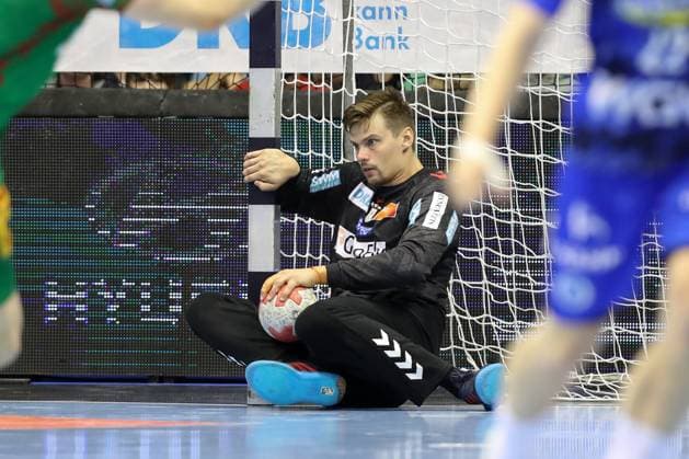 14.09.2025, xtgx, SC Magdeburg - TVB Stuttgart v.l. Sergey Hernandez Ferrer (Magdeburg, 1) Parade, haelt den Ball, faengt den Ball, pariert Magdeburg