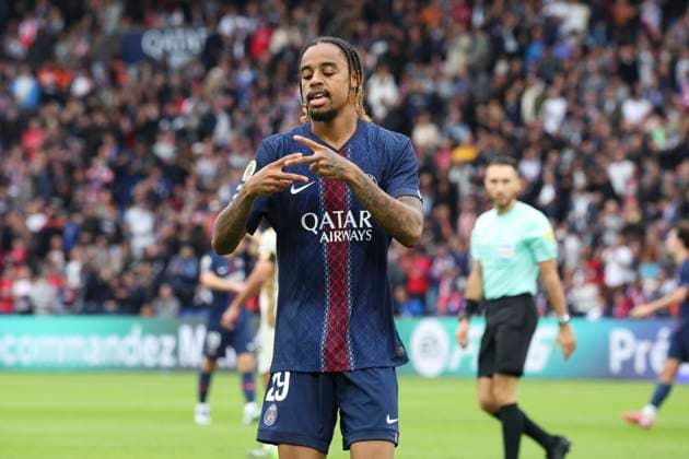 FOOTBALL : Paris Saint Germain Vs RC Lens - Ligue 1 - 14 09 2025 Joie sur le 2eme but de Bradley Barcola (PSG) ParisFrance  Copyright: xMichtofx