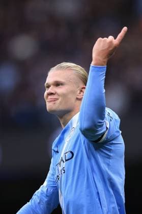 Manchester City v Manchester United, ManU 14th September 2025 - Premier League - Manchester City v Manchester United - Erling Haaland of Manchester City celebrates after scoring the second goal for his team - Photo: Simon Stacpoole Offside. Manchester UK Copyright: xSimonxStacpoolexOffside