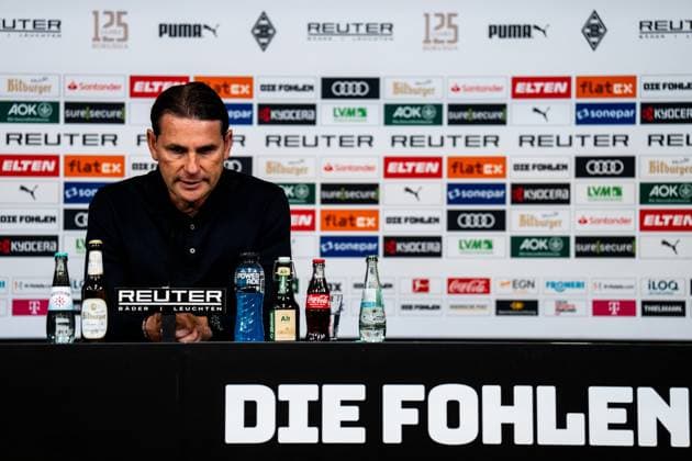 MOENCHENGLADBACH, GERMANY - SEPTEMBER 14: Borussia Monchengladbach head coach Gerardo Seoane attends a press conference, PK, Pressekonferenz after the Bundesliga match between Borussia Monchengladbach and SV Werder Bremen at Borussia-Park on September 14, 2025 in Moenchengladbach, Germany. (Photo by Rene Nijhuis) SPO  Copyright: xRenexNijhuis