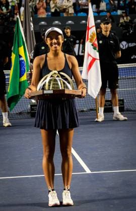 WTA, Tennis Damen 250 SP OPEN SaO PAULO, SP - 14.09.2025: WTA 250 SP OPEN - The inaugural SP Open, a WTA 250 series tournament played on hard courts, will take place at Villa-Lobos Park in the west of Sao Paulo. The event marks Sao Paulo& 39;s return to the official WTA calendar after 25 years and has been Brazil& 39;s largest women& 39;s tournament since 2016. In addition to the sporting events, 32 players will compete in the singles and 16 doubles draws. Pictured is the 2025 SP Open tennis champion, Rakotomanga Rajaonah (FRA). (Photo: Aloisio Mauricio Fotoarena) x2807024x  AloisioxMauricio