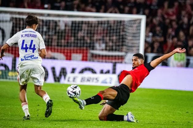 FOOTBALL : Stade Rennais vs Olympique Lyonnais - Ligue 1 - JournÃ e 4 - 14 09 2025 Ludovic Blas (Stade Rennais) Khalis Merah (OL) RennesFrance  Copyright: xBaptistexAutissierx