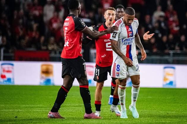 FOOTBALL : Stade Rennais vs Olympique Lyonnais - Ligue 1 - JournÃ e 4 - 14 09 2025 Corentin Tolisso (OL) Valentin Rongier (Stade Rennais) RennesFrance  Copyright: xBaptistexAutissierx