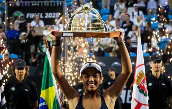 WTA, Tennis Damen 250 SP OPEN SaO PAULO, SP - 14.09.2025: WTA 250 SP OPEN - The inaugural SP Open, a WTA 250 series tournament played on hard courts, will take place at Villa-Lobos Park in the west of Sao Paulo. The event marks Sao Paulo& 39;s return to the official WTA calendar after 25 years and has been Brazil& 39;s largest women& 39;s tournament since 2016. In addition to the sporting events, 32 players will compete in the singles and 16 doubles draws. Pictured is the 2025 SP Open tennis champion, Rakotomanga Rajaonah (FRA). (Photo: Aloisio Mauricio Fotoarena) x2807042x  AloisioxMauricio