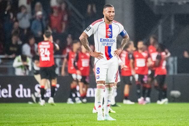 FOOTBALL : Stade Rennais vs Olympique Lyonnais - Ligue 1 - JournÃ e 4 - 14 09 2025 DÃ ception de Corentin Tolisso (OL) aprÃ s le but de Remy Mohamed Kader Meite (Stade Rennais) RennesFrance  Copyright: xBaptistexAutissierx
