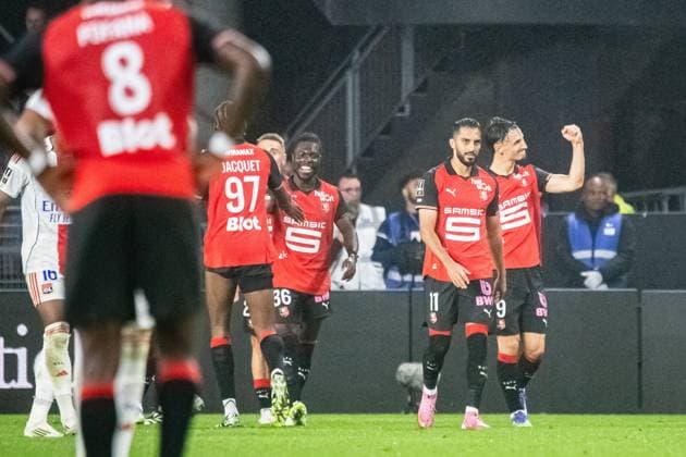FOOTBALL : Stade Rennais vs Olympique Lyonnais - Ligue 1 - JournÃ e 4 - 14 09 2025 Joie des joueurs du Stade Rennais aprÃ s le but de Remy Mohamed Kader Meite (Stade Rennais) RennesFrance  Copyright: xBaptistexAutissierx