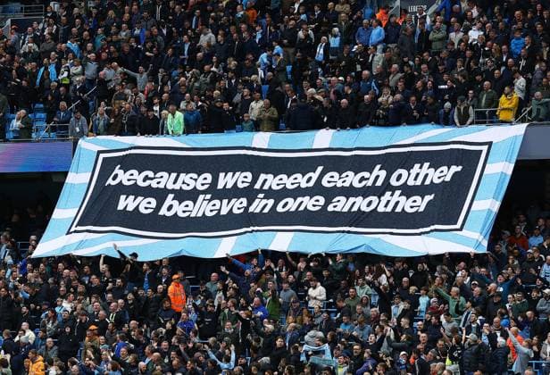 Manchester City fans display a banner Manchester City v Manchester United, ManU Premier League, Football, Etihad Stadium, Manchester, UK - 14 Sept 2025Manchester Etihad Stadium United Kingdom EDITORIAL USE ONLY No use with unauthorised audio, video, data, fixture lists, club league logos or live services. Online in-match use limited to 120 images, no video emulation. No use in betting, games or single club league player publications.  Copyright: xMattxWest Shutterstockx 15481325cv