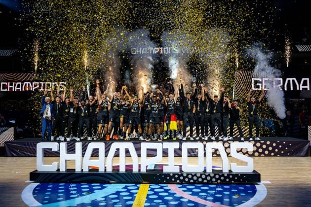 Basketball Riga 14.09.2025 DBB Länderspiel Männer Herren EuroBasket 2025 Finale Türkei (TUR) - Deutschland (GER) Deutschland ist Europameister Jubel