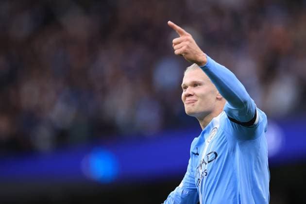 Football - Premier League - Manchester City v Manchester United, ManU 14th September 2025 - Premier League - Manchester City v Manchester United - Erling Haaland of Manchester City celebrates after scoring their 2nd goal - Photo: Simon Stacpoole Offside. Manchester UK Copyright: xSimonxStacpoolexOffside