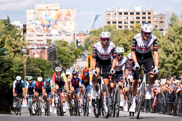 September 14, 2025, Montreal, Qc, Canada: Brandon McNulty, of the USA, centre and Nils Politt, of Germany, right, both riding for the UAE Emirates, compete in the UCI Montreal Grand Prix Cycling race in Montreal on Sunday, Sept. 14, 2025. Montreal Canada  - ZUMAc35_ 20250914_zaf_c35_105 Copyright: xChristopherxKatsarovx Canada News - September 14, 2025  - ZUMA0833 0833704839st Copyright: xIMAGO ChristopherxKatsarovx