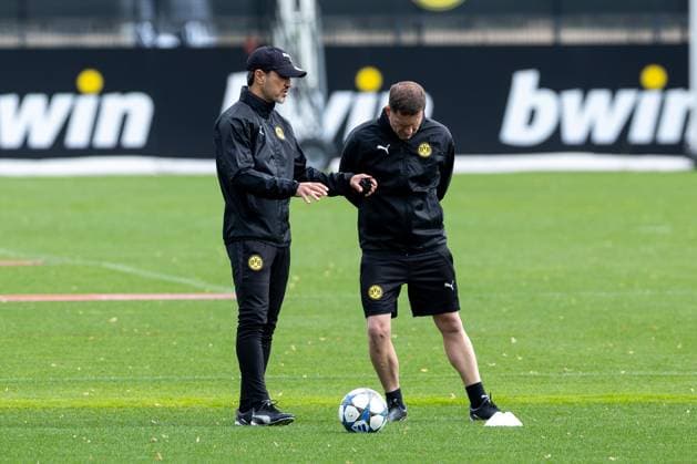 15.09.2025, Abschlusstraining zum UEFA Champions League Spiel zwischen Juventus Turin und Borussia Dortmund, v. l. Trainer Niko Kovac (Borussia Dortmund), Videoanalyst Steve Rands (Borussia Dortmund), Dortmund Trainingsgelände Borussia Dortmund NRW Deutschland xRHR-FOTO DEx Copyright: DennisxEwert RHR-FOTOx RHR-FOTO DE