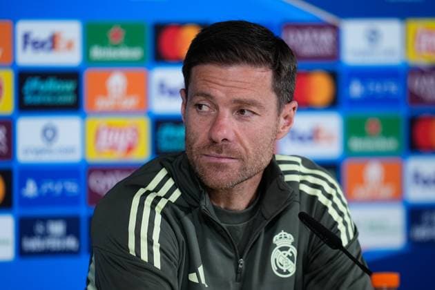 September 15, 2025, Valdebebas, Madrid, Spain: Xabi Alonso, head coach of Real Madrid, attends a press conference, PK, Pressekonferenz during a training session and press conference ahead of their UEFA Champions League 2025 26 match against Olympique de Marseille at Ciudad Deportiva Real Madrid on September 15, 2025, in Valdebebas, Madrid, Spain. Valdebebas Spain - ZUMAa181 20250915_zaa_a181_044 Copyright: xDennisxAgyemanx