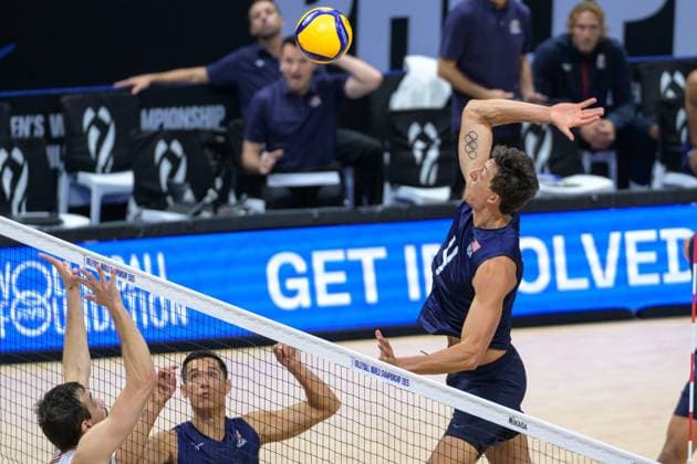 September 15, 2025, Quezon City, Manila, Philippines: USA vs Portugal in their Pool Phase match during the FIVB Mens Volleyball World Championship, WM, Weltmeisterschaft 2025 in Manila, Philippines. USA wins in 3 sets. USAs Jeffrey JENDRYK II. Quezon City Philippines - ZUMAr144 20250915_zap_r144_014 Copyright: xJaynexRussellx