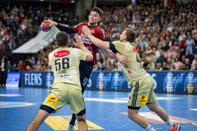 DAIKIN HBL: SG Flensburg-Handewitt vs TSV Hannover-Burgdorf; 15.09.25 Marko Grgic (Nr.17, SG Flensburg-Handewitt) im Angriff DAIKIN HBL: SG Flensburg-Handewitt vs TSV Hannover-Burgdorf, GP JOULE Arena Flensburg am 15.09.25 Copyright: xBEAUTIFULxSPORTS MarioxM.xKobergx