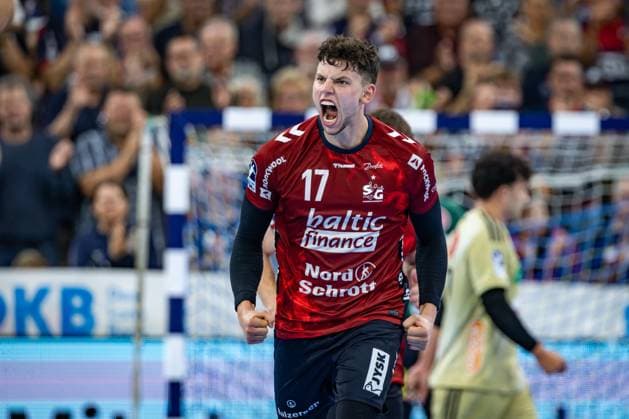 DAIKIN HBL: SG Flensburg-Handewitt vs TSV Hannover-Burgdorf; 15.09.25 Jubel Torjubel bei Marko Grgic (Nr.17, SG Flensburg-Handewitt) DAIKIN HBL: SG Flensburg-Handewitt vs TSV Hannover-Burgdorf, GP JOULE Arena Flensburg am 15.09.25 Copyright: xBEAUTIFULxSPORTS MarioxM.xKobergx