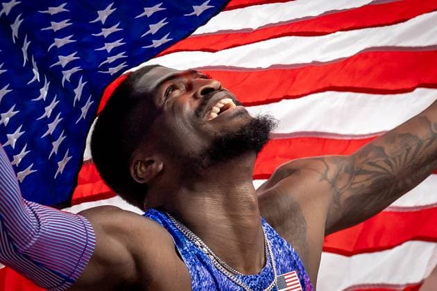 2025 World Athletics Championships, Japan National Stadium, Tokyo, Japan 16 9 2025 Men™s 110m Hurdles Final The USA™s Cordell Tinch celebrates winning gold Cordell Tinch celebrates winning gold 16 9 2025  Copyright: x INPHO MorganxTreacyx 016A2121