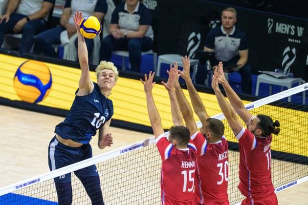 September 16, 2025, Quezon City, Manila, Philippines: France vs Finland in their Pool Phase match during the FIVB Mens Volleyball World Championship, WM, Weltmeisterschaft 2025 in Manila, Philippines. In a 5 set match, Olympic Champions France are beaten 3 sets to 2 by Finland.Finland s Luka MARTTILA Quezon City Philippines - ZUMAr144 20250916_zap_r144_033 Copyright: xJaynexRussellx