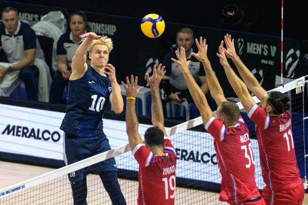 September 16, 2025, Quezon City, Manila, Philippines: France vs Finland in their Pool Phase match during the FIVB Mens Volleyball World Championship, WM, Weltmeisterschaft 2025 in Manila, Philippines. In a 5 set match, Olympic Champions France are beaten 3 sets to 2 by Finland.Finland s Luka MARTTILA Quezon City Philippines - ZUMAr144 20250916_zap_r144_034 Copyright: xJaynexRussellx