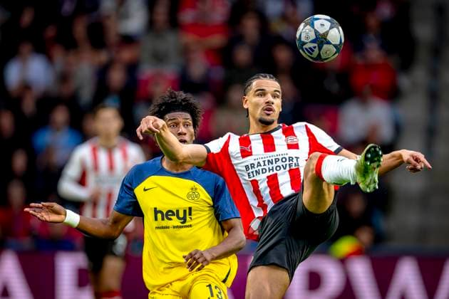 PSV Eindhoven defender Armando Obispo during the match PSV - Royale Union Saint-Gilloise at the Philips stadium for the Champions League - League phase - Matchday 1 season 2025-2026 in EINDHOVEN, Netherlands on 16 september 2025, (photo by Marcel van Dorst EYE4images DeFodi Images)
