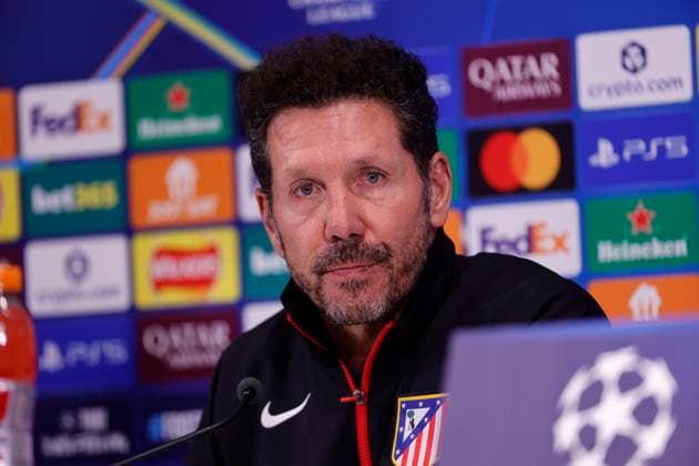 16th September 2025; Anfield, Liverpool, Merseyside, England; UEFA Champions League Football, Liverpool versus Atletico Madrid press conference, PK, Pressekonferenz Atletico Madrid manager Diego Simeone speaking to the media during today s press conference at Anfield ahead of tomorrow s Champions League Stage match vs Atletico Madrid  AlanxMartin