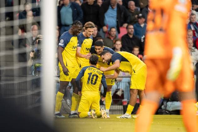 Anouar Ait El Hadj (Union Saint-Gilloise) celebrates after scoring his team s second goal with teammates during the UEFA Champions League 2025 26 League Phase MD1 match between PSV Eindhoven and R. Union Saint-Gilloise at PSV Stadion on September 16, 2025 in Eindhoven, Netherlands.