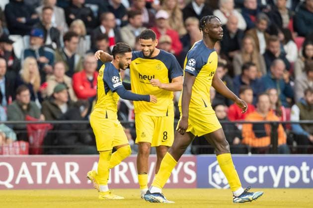 Anouar Ait El Hadj (Union Saint-Gilloise) celebrates after scoring his team s second goal with teammates during the UEFA Champions League 2025 26 League Phase MD1 match between PSV Eindhoven and R. Union Saint-Gilloise at PSV Stadion on September 16, 2025 in Eindhoven, Netherlands.