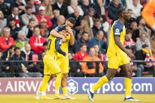 Anouar Ait El Hadj (Union Saint-Gilloise) celebrates after scoring his team s second goal with teammates during the UEFA Champions League 2025 26 League Phase MD1 match between PSV Eindhoven and R. Union Saint-Gilloise at PSV Stadion on September 16, 2025 in Eindhoven, Netherlands.