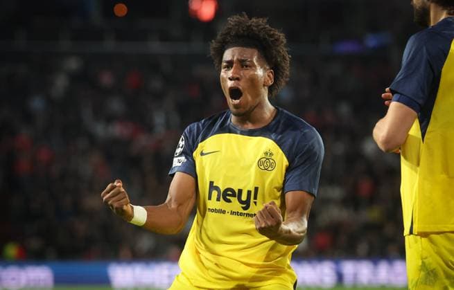 Union s Kevin Rodriguez celebrates after scoring during a soccer game between Dutch team PSV Eindhoven and Belgian team Royale Union Saint-Gilloise, in Eindhoven, The Netherlands, on Tuesday 16 September 2025, on the opening day of the League phase of the UEFA Champions League tournament. VIRGINIExLEFOUR  x134448693x