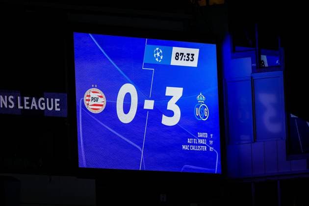 EINDHOVEN , 16-09-2025 , Philips Stadium , season 2025 2026 , UEFA Champions League football , league phase, match between PSV and Union SG , picture shows score of 0-3 PSV - Union SG  x31054040x Copyright: