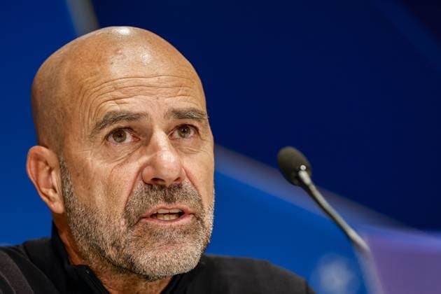 EINDHOVEN , 16-09-2025 , Philips Stadium , season 2025 2026 , UEFA Champions League football , league phase, match between PSV and Union SG , picture shows PSV trainer coach Peter Bosz during the press conference, PK, Pressekonferenz after the match PSV - Union SG  x31054598x Copyright: