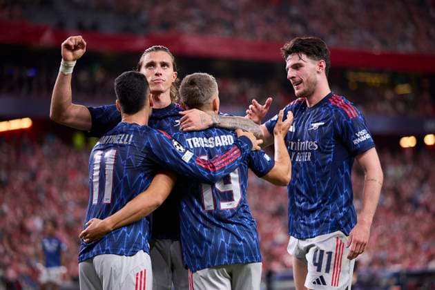 September 16, 2025, Bilbao, Vizcaya, SPAIN: Leandro Trossard of Arsenal FC celebrates after scoring goal during the UEFA Champions League 2025 26 League Phase MD1 match between Athletic Club and Arsenal FC at San Mames on September 16, 2025, in Bilbao, Spain. Bilbao SPAIN - ZUMAa181 20250916_zaa_a181_069 Copyright: xRicardoxLarreinax