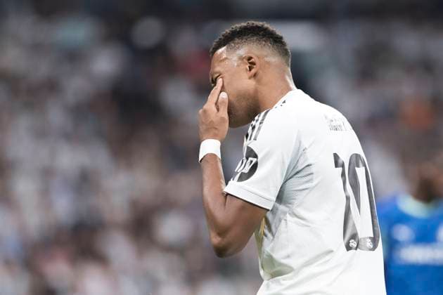 UEFA champions league - Real Madrid vs Marseille MADRID, SPAIN - September 16: Kylian Mbappe of Real Madrid reacts to a missed opportunity during the UEFA champions league 2025 26 match between Real Madrid and Marseille at Santiago Bernabeu Stadium. (Photo by Guillermo Martinez) Madrid Santiago Bernabeu Stadium Spain Copyright: xGuillermoxMartinezx