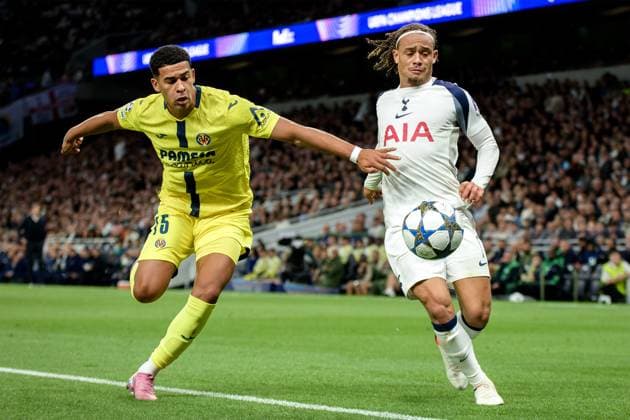 London, England, September 16 2025: Santiago Mourino (15 Villarreal) and Xavi Simons (7 Tottenham Hotspur) in action during the UEFA Champions League game between Tottenham Hotspur and Villarreal at Tottenham Hotspur Stadium in London, England. (Photo by Pedro Porru Sports Press Photo SPP) Copyright: xPedroxPorrux xSPPx Sportspressphoto_SPR27038