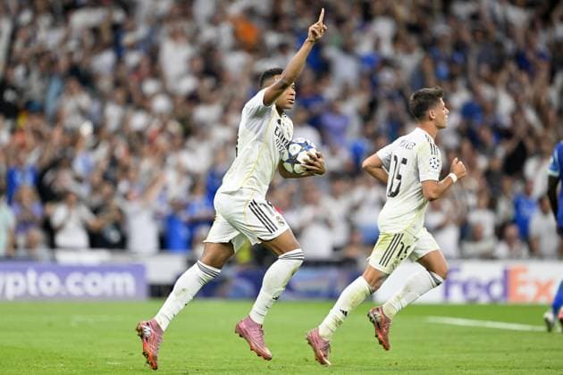 Real Madrid v Olympique de Marseille - UEFA Champions League MADRID, SPAIN - SEPTEMBER 16: Real Madrid’s Kylian Mbappe celebrates after scoring a goal during the UEFA Champions League group stage match between Real Madrid and Olympique de Marseille at Santiago Bernabeu Stadium in Madrid, Spain on September 16, 2025. Burak Akbulut Anadolu Madrid Spain. Editorial use only. Please get in touch for any other usage.  Copyright: x2025xAnadoluxBurakxAkbulutx
