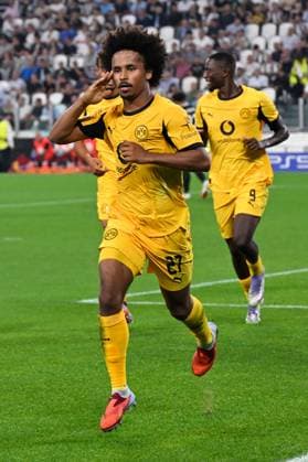 Turin, Allianz Stadium, 16.09.25, ITA, Herren, UEFA Champions Leaugue, Saison 2025-2026, Juventus Turin - Borussia Dortmund Bild: Karim ADEYEMI (Dortmund) jubelt nach seinem Tor zum 0:1 UEFA regulations prohibit any use of photographs as image sequences and or quasi-video. Piemont Italien