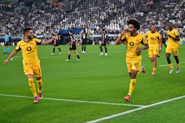 Turin, Allianz Stadium, 16.09.25, ITA, Herren, UEFA Champions Leaugue, Saison 2025-2026, Juventus Turin - Borussia Dortmund Bild: Karim ADEYEMI (Dortmund) jubelt nach seinem Tor zum 0:1 UEFA regulations prohibit any use of photographs as image sequences and or quasi-video. Piemont Italien