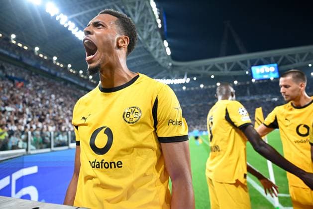 Turin, Allianz Stadium, 16.09.25, ITA, Herren, UEFA Champions Leaugue, Saison 2025-2026, Juventus Turin - Borussia Dortmund Bild: Felix NMECHA (Dortmund) jubelt nach dem Tor zum 0:1 UEFA regulations prohibit any use of photographs as image sequences and or quasi-video. Piemont Italien *** Turin, Allianz Stadium, 16 09 25, ITA, Men, UEFA Champions Leaugue, Season 2025 2026, Juventus Turin Borussia Dortmund Picture Felix NMECHA Dortmund cheers after scoring the 0 1 UEFA regulations prohibit any use of photographs as image sequences and or quasi video Piedmont Italy