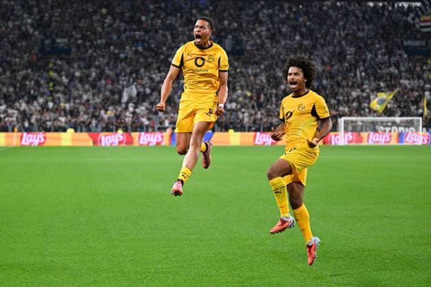 Turin, Allianz Stadium, 16.09.25, ITA, Herren, UEFA Champions Leaugue, Saison 2025-2026, Juventus Turin - Borussia Dortmund Bild: Felix NMECHA (Dortmund) jubelt nach seinem Tor zum 1:2 UEFA regulations prohibit any use of photographs as image sequences and or quasi-video. Piemont Italien